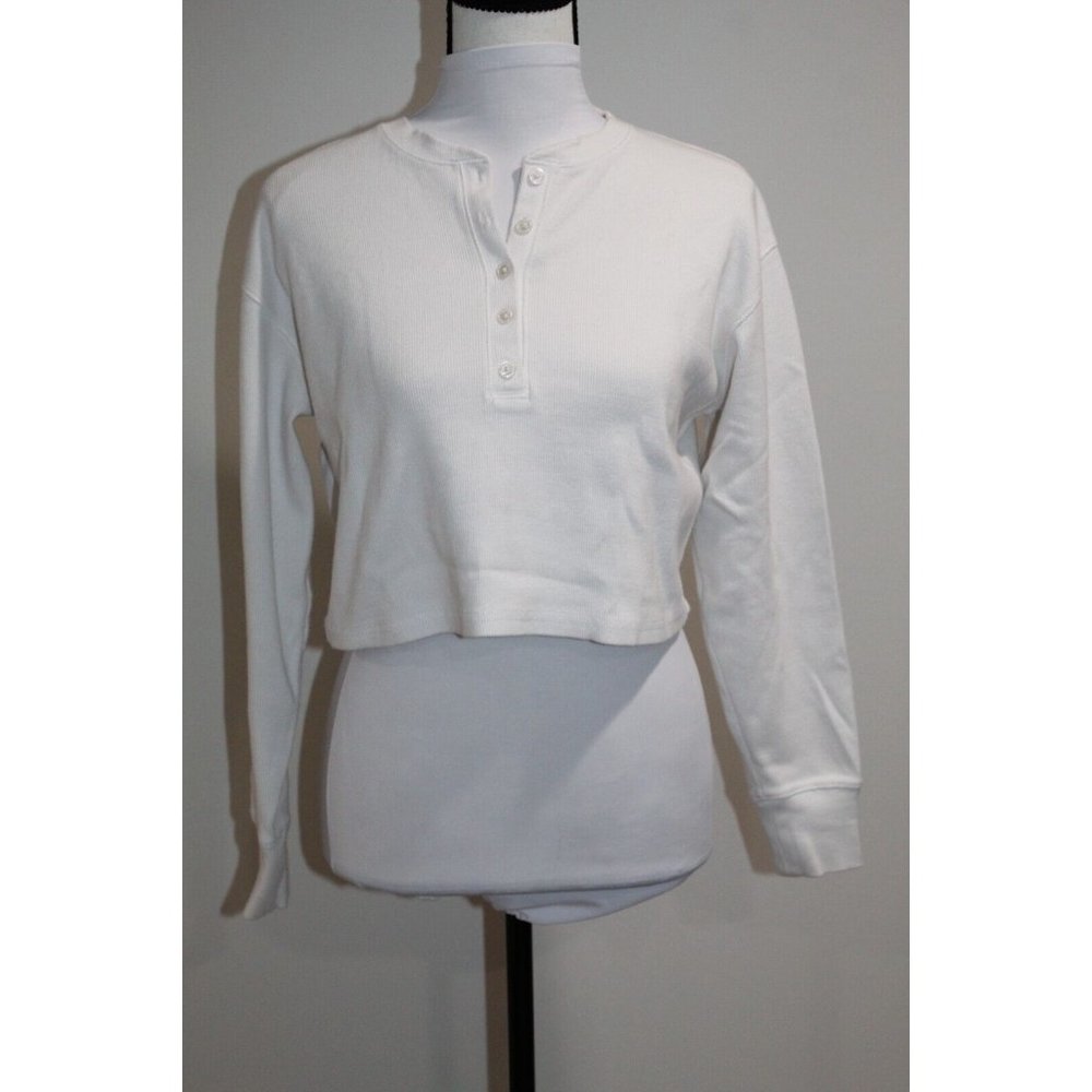 Aritzia Wilfred Free XXS Mavis t shirt Off-White ribbed long sleeve henley crop